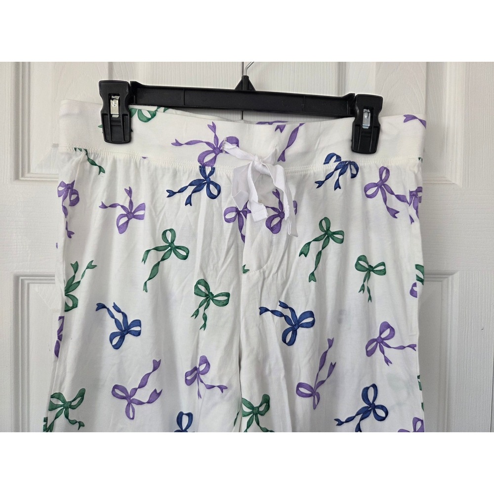 J. Crew Long Sleeve Knit Bow Pajama Set Women S White Multi NWT $128 CO080 - Picture 9 of 11